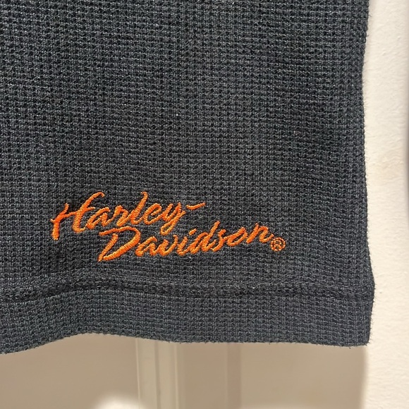 Vintage Harley Davidson Long Steve ribbed waffle knit embroidered black Henley - Picture 3 of 11